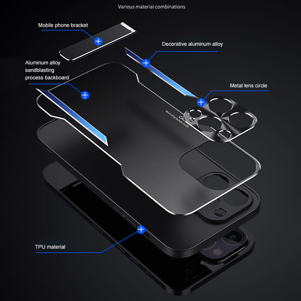 TPU+Aluminium Alloy Phone Case for iPhone 14 Pro Anti-drop Kickstand Back Cover - Gold