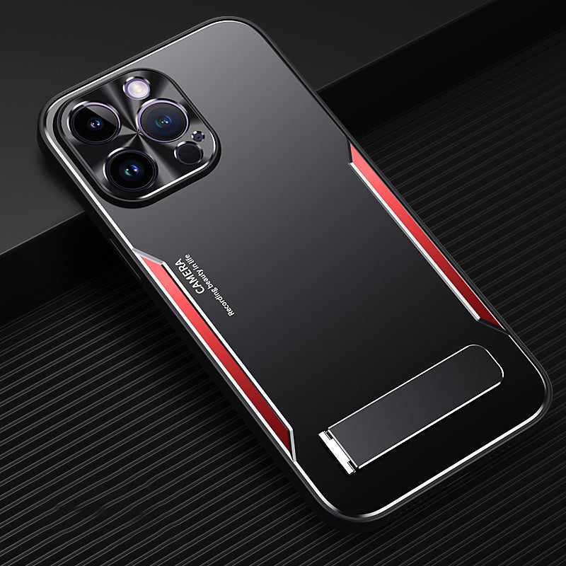 TPU+Aluminium Alloy Phone Case for iPhone 14 Pro Anti-drop Kickstand Back Cover - Red