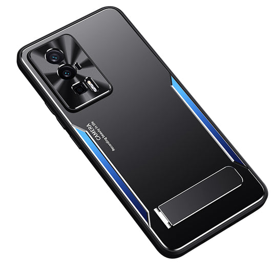 Uniqkart for Xiaomi Poco F5 Pro 5G / Redmi K60 5G / K60 Pro 5G Kickstand Phone Cover TPU + Aluminium Alloy Case - Blue