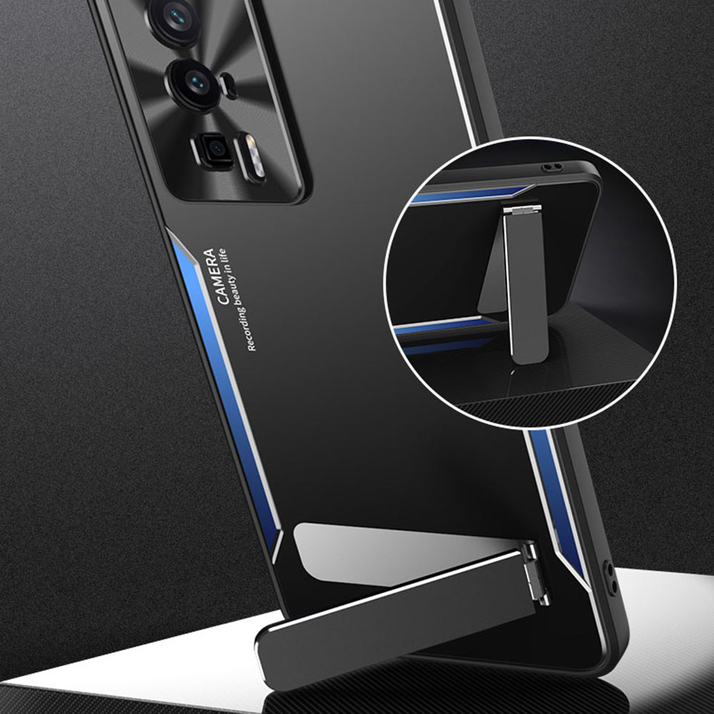 Uniqkart for Xiaomi Poco F5 Pro 5G / Redmi K60 5G / K60 Pro 5G Kickstand Phone Cover TPU + Aluminium Alloy Case - Blue