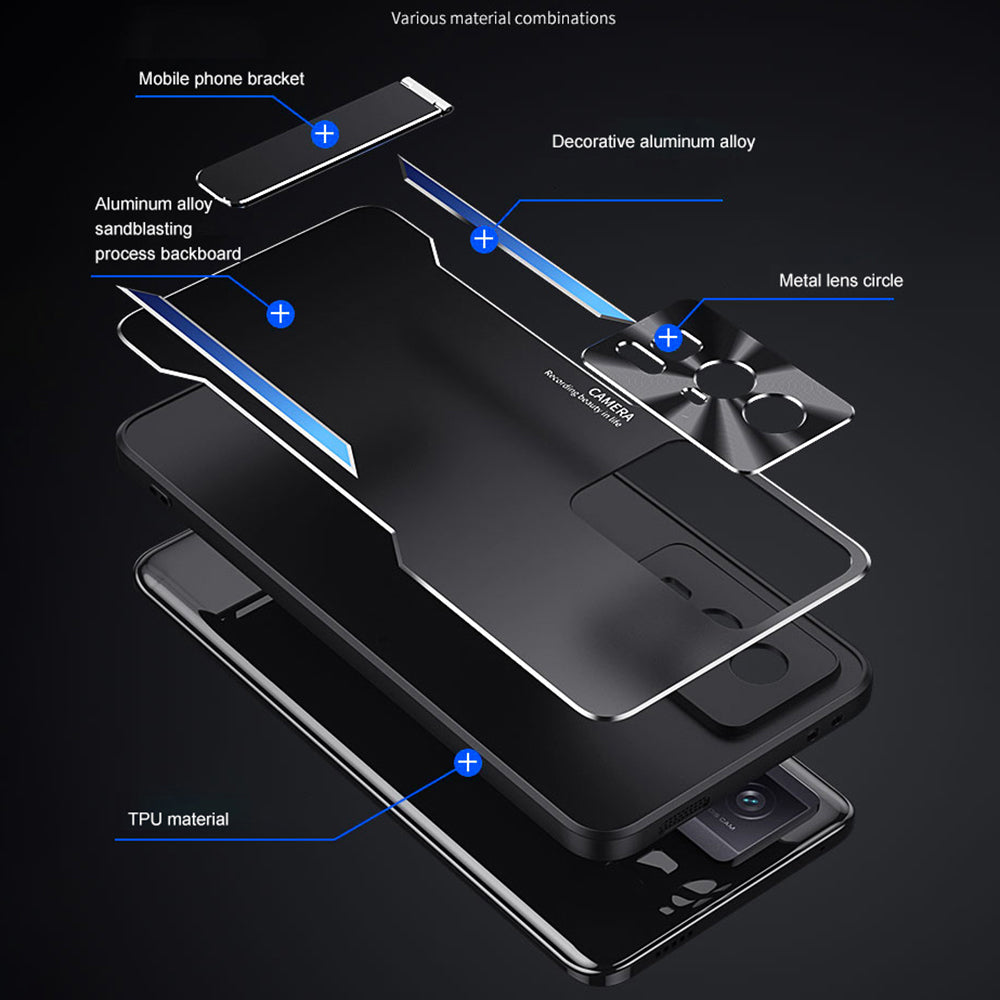 Uniqkart for Xiaomi Poco F5 Pro 5G / Redmi K60 5G / K60 Pro 5G Kickstand Phone Cover TPU + Aluminium Alloy Case - Blue