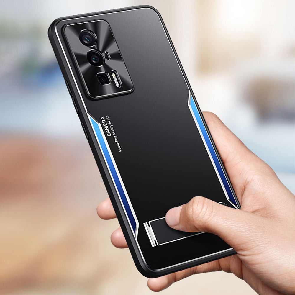 Uniqkart for Xiaomi Poco F5 Pro 5G / Redmi K60 5G / K60 Pro 5G Kickstand Phone Cover TPU + Aluminium Alloy Case - Blue