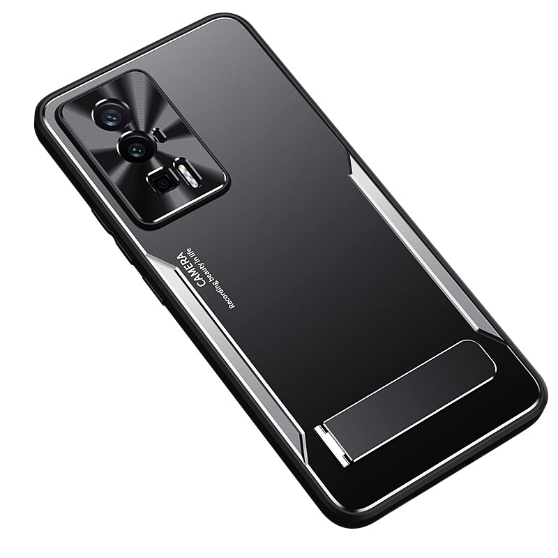 Uniqkart for Xiaomi Poco F5 Pro 5G / Redmi K60 5G / K60 Pro 5G Kickstand Phone Cover TPU + Aluminium Alloy Case - Silver
