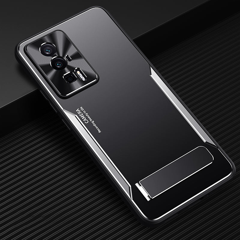 Uniqkart for Xiaomi Poco F5 Pro 5G / Redmi K60 5G / K60 Pro 5G Kickstand Phone Cover TPU + Aluminium Alloy Case - Silver