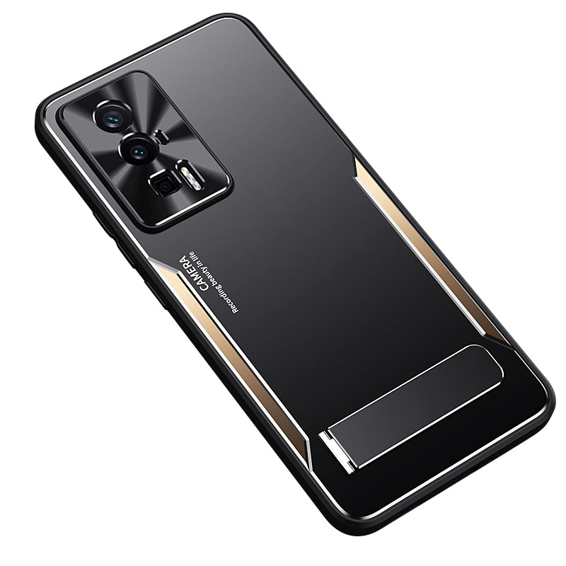 Uniqkart for Xiaomi Poco F5 Pro 5G / Redmi K60 5G / K60 Pro 5G Kickstand Phone Cover TPU + Aluminium Alloy Case - Gold