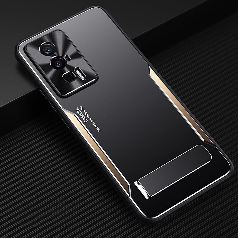 Uniqkart for Xiaomi Poco F5 Pro 5G / Redmi K60 5G / K60 Pro 5G Kickstand Phone Cover TPU + Aluminium Alloy Case - Gold