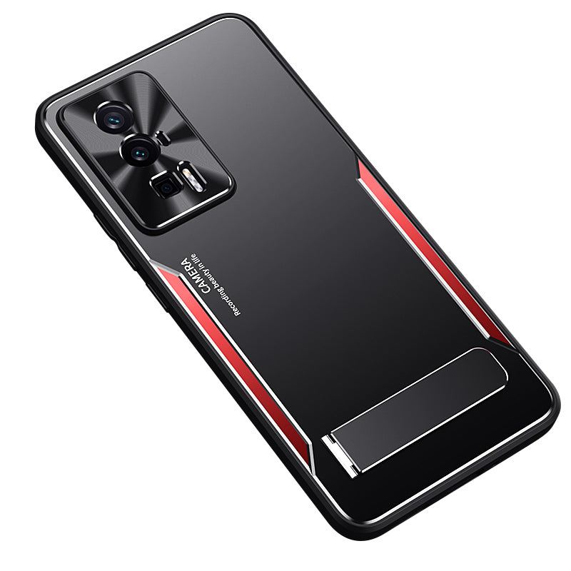 Uniqkart for Xiaomi Poco F5 Pro 5G / Redmi K60 5G / K60 Pro 5G Kickstand Phone Cover TPU + Aluminium Alloy Case - Red