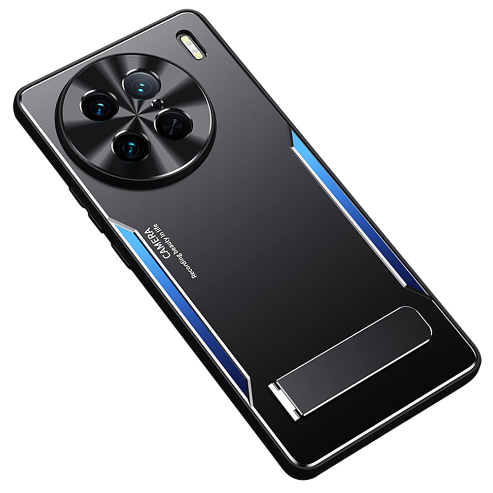 Uniqkart for vivo X90 Pro 5G TPU+Aluminium Alloy Shockproof Case Kickstand Phone Cover - Blue