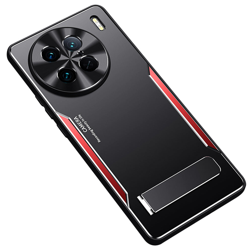 Uniqkart for vivo X90 Pro 5G TPU+Aluminium Alloy Shockproof Case Kickstand Phone Cover - Red