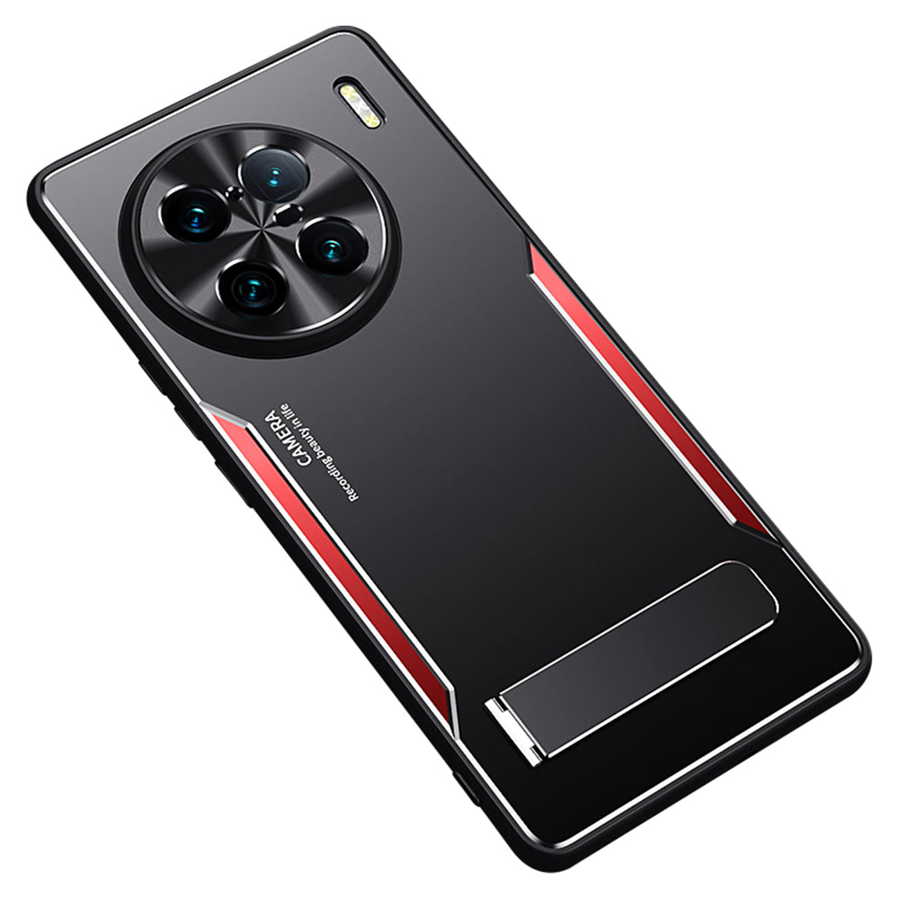 Anti-scratch Phone Cover for vivo X90 Pro+ 5G TPU+Aluminium Alloy Kickstand Case - Red