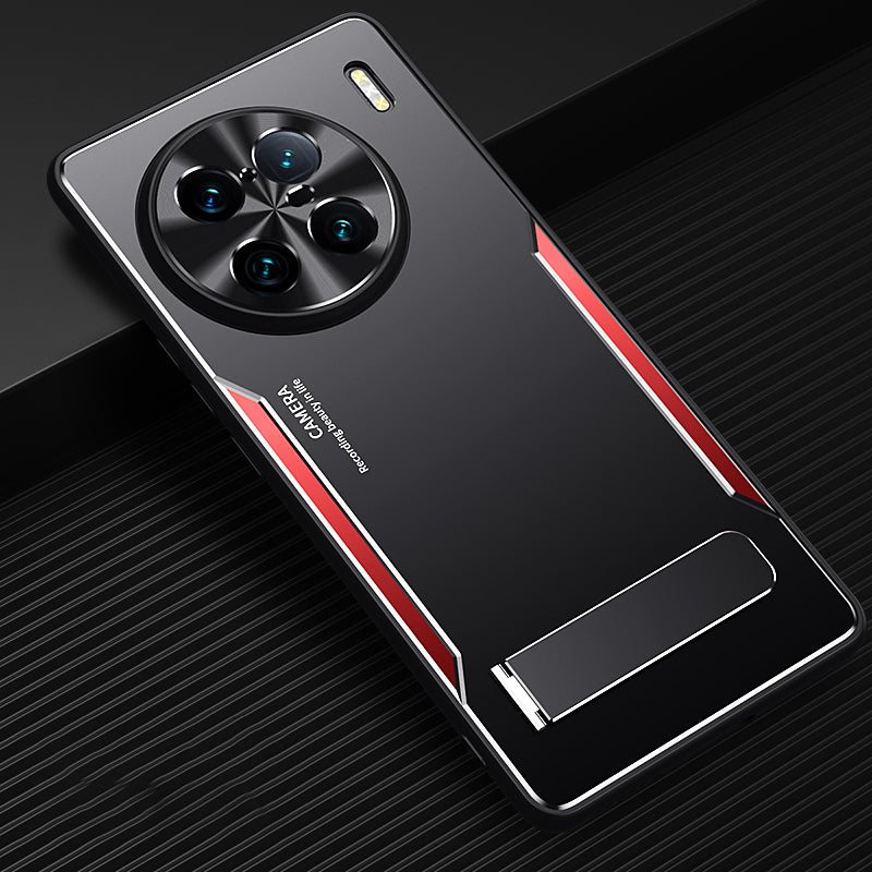 Anti-scratch Phone Cover for vivo X90 Pro+ 5G TPU+Aluminium Alloy Kickstand Case - Red