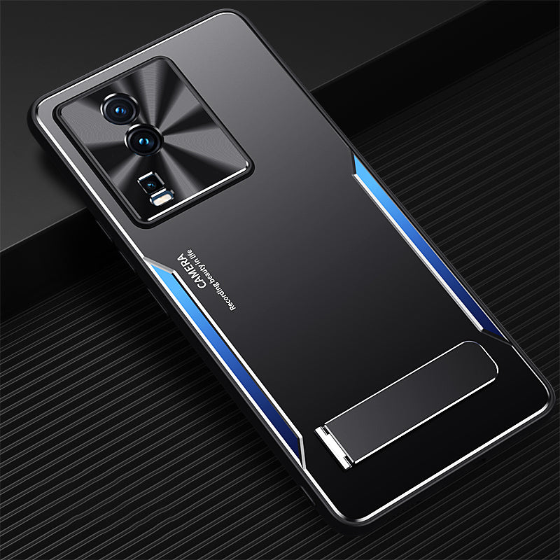 Uniqkart for vivo iQOO Neo7 5G Kickstand Phone Cover TPU + Aluminum Alloy Anti-Fingerprint Phone Case - Blue