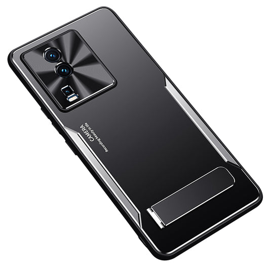 Uniqkart for vivo iQOO Neo7 5G Kickstand Phone Cover TPU + Aluminum Alloy Anti-Fingerprint Phone Case - Silver