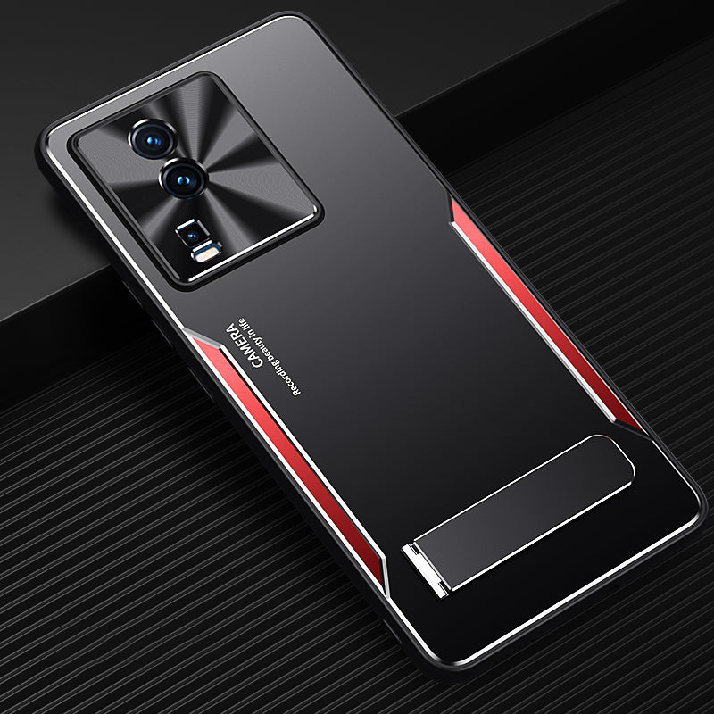 Uniqkart for vivo iQOO Neo7 5G Kickstand Phone Cover TPU + Aluminum Alloy Anti-Fingerprint Phone Case - Red