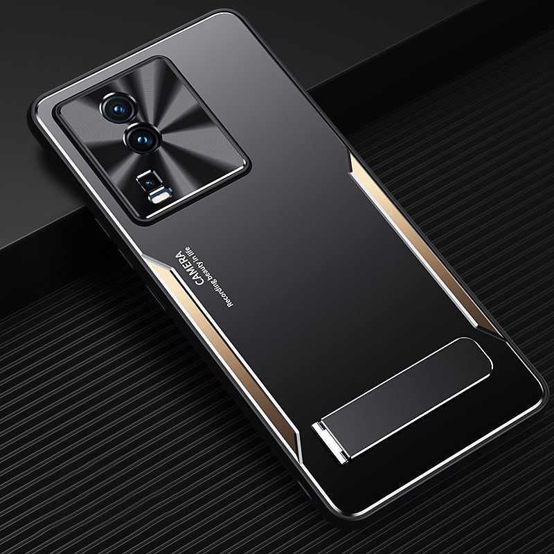 Uniqkart for vivo iQOO Neo7 5G Kickstand Phone Cover TPU + Aluminum Alloy Anti-Fingerprint Phone Case - Gold
