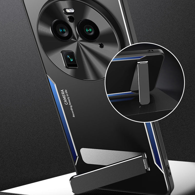 Uniqkart for Oppo Find X6 Pro Kickstand Phone Case TPU + Aluminum Alloy Anti-Fall Phone Cover - Blue