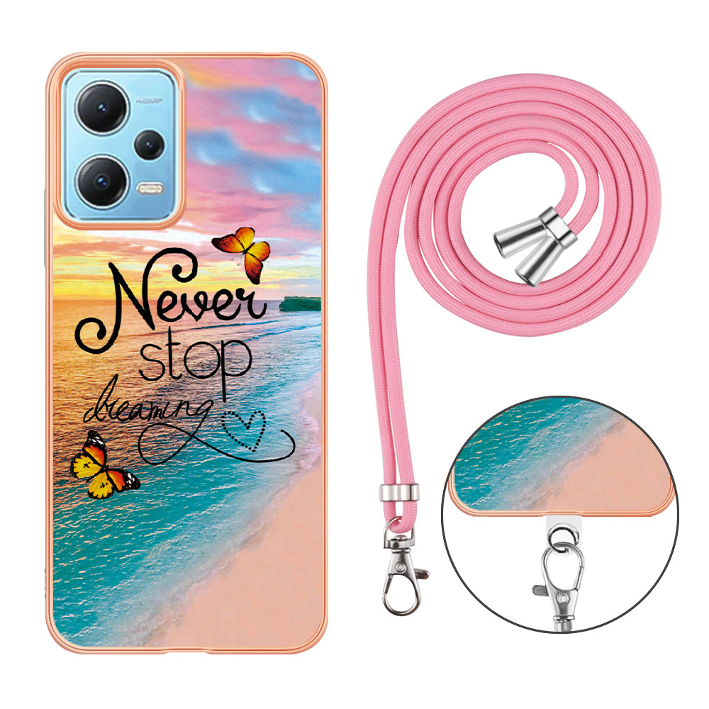 YB IMD Series-4 TPU Phone Case for Xiaomi Redmi Note 12 5G (China) / (India) / (Global) / Poco X5 5G , Marble Flower Pattern Electroplating Cover with Lanyard - Never Stop Dreaming