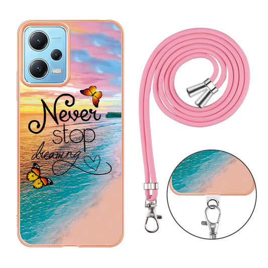 YB IMD Series-4 TPU Phone Case for Xiaomi Redmi Note 12 5G (China) / (India) / (Global) / Poco X5 5G , Marble Flower Pattern Electroplating Cover with Lanyard - Never Stop Dreaming