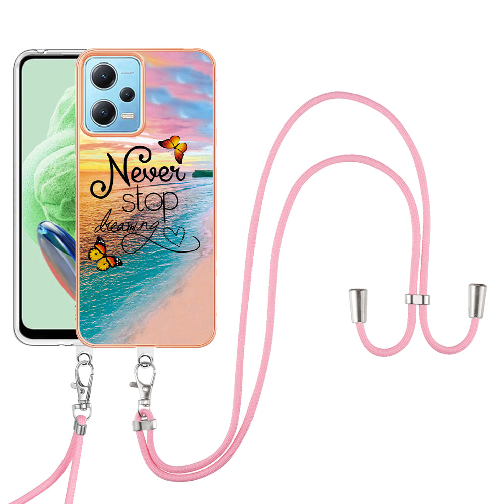 YB IMD Series-4 TPU Phone Case for Xiaomi Redmi Note 12 5G (China) / (India) / (Global) / Poco X5 5G , Marble Flower Pattern Electroplating Cover with Lanyard - Never Stop Dreaming
