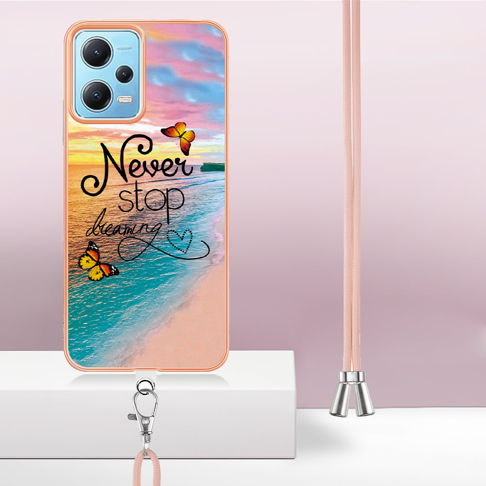 YB IMD Series-4 TPU Phone Case for Xiaomi Redmi Note 12 5G (China) / (India) / (Global) / Poco X5 5G , Marble Flower Pattern Electroplating Cover with Lanyard - Never Stop Dreaming