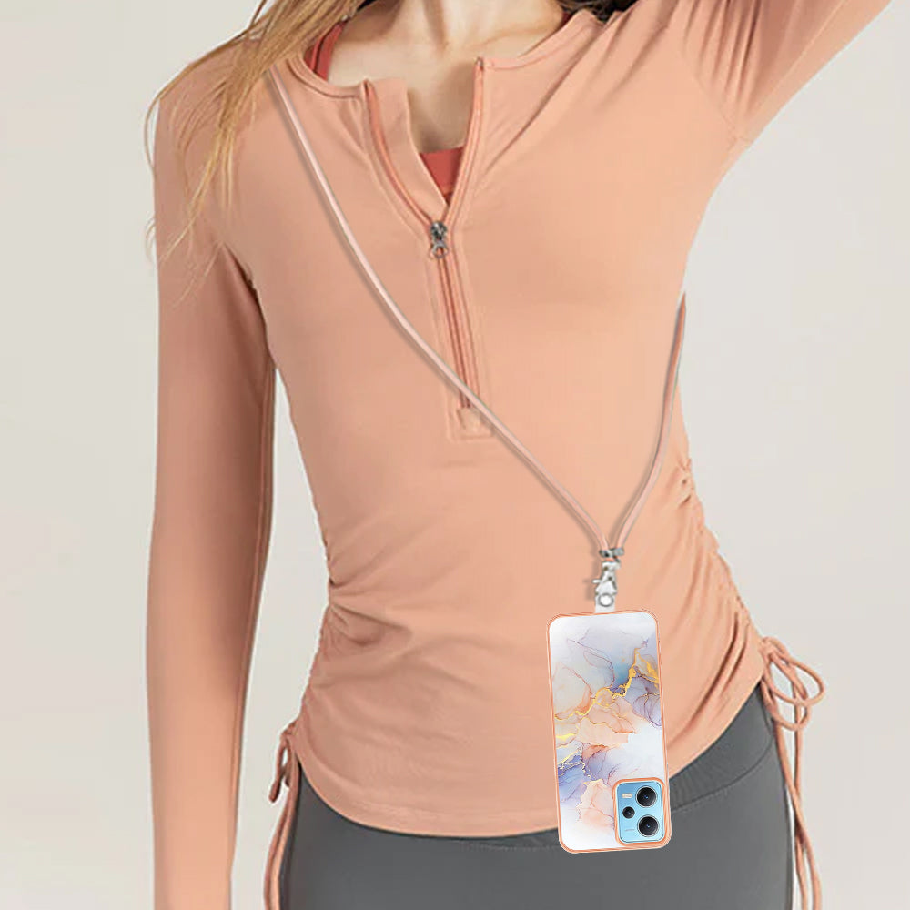 YB IMD Series-4 TPU Phone Case for Xiaomi Redmi Note 12 5G (China) / (India) / (Global) / Poco X5 5G , Marble Flower Pattern Electroplating Cover with Lanyard - Milky Way Marble White