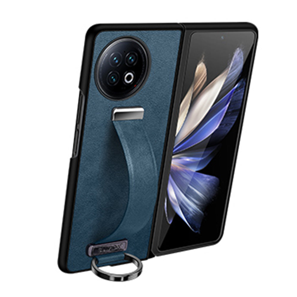Uniqkart Fashion Series for vivo X Fold2 Leather Coated PC Cover Wristband Kickstand Folding Phone Case - Blue