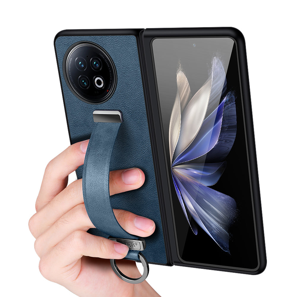 Uniqkart Fashion Series for vivo X Fold2 Leather Coated PC Cover Wristband Kickstand Folding Phone Case - Black