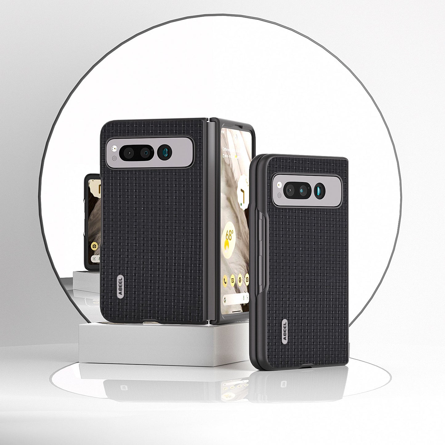 Uniqkart For Google Pixel Fold Cowhide Leather Coated PC Phone Case Folding Phone Cover - Black