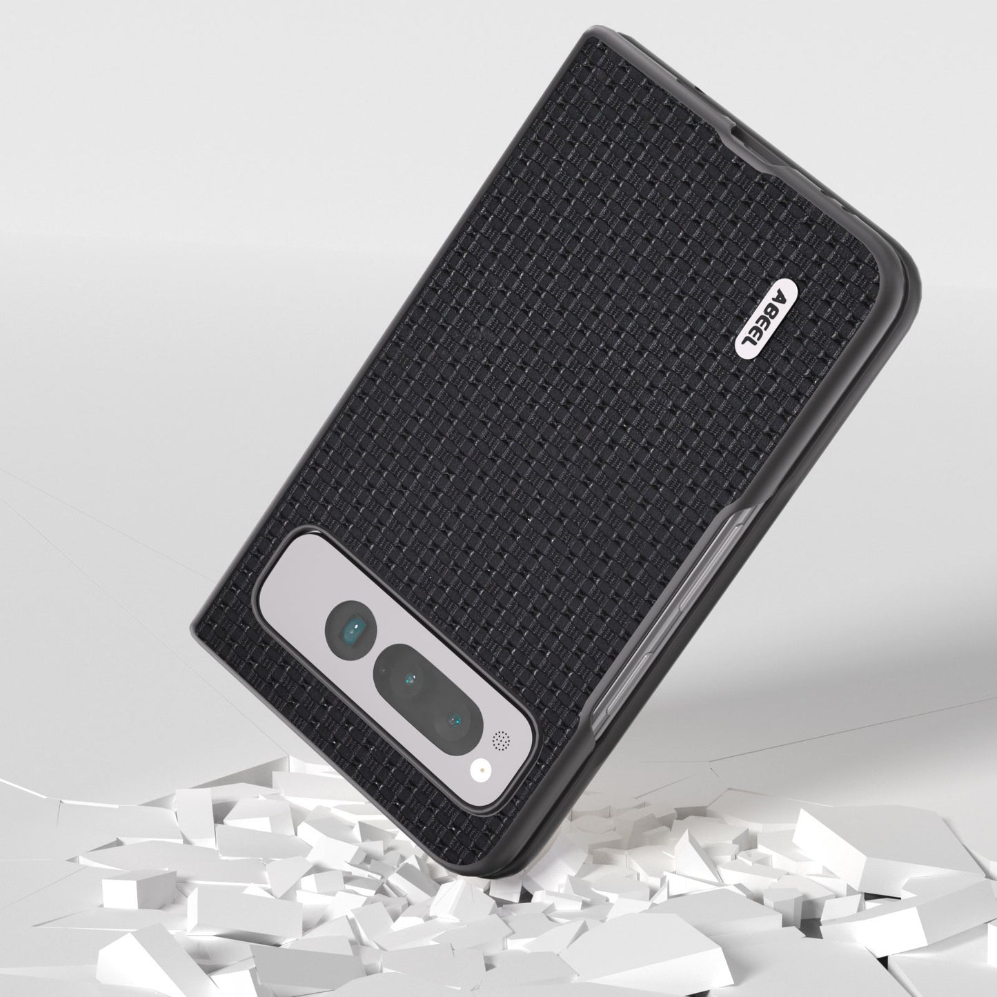 Uniqkart For Google Pixel Fold Cowhide Leather Coated PC Phone Case Folding Phone Cover - Black