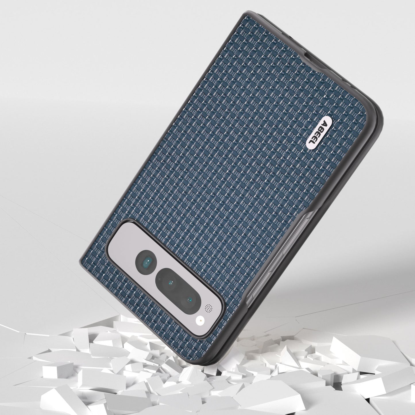 Uniqkart For Google Pixel Fold Cowhide Leather Coated PC Phone Case Folding Phone Cover - Blue
