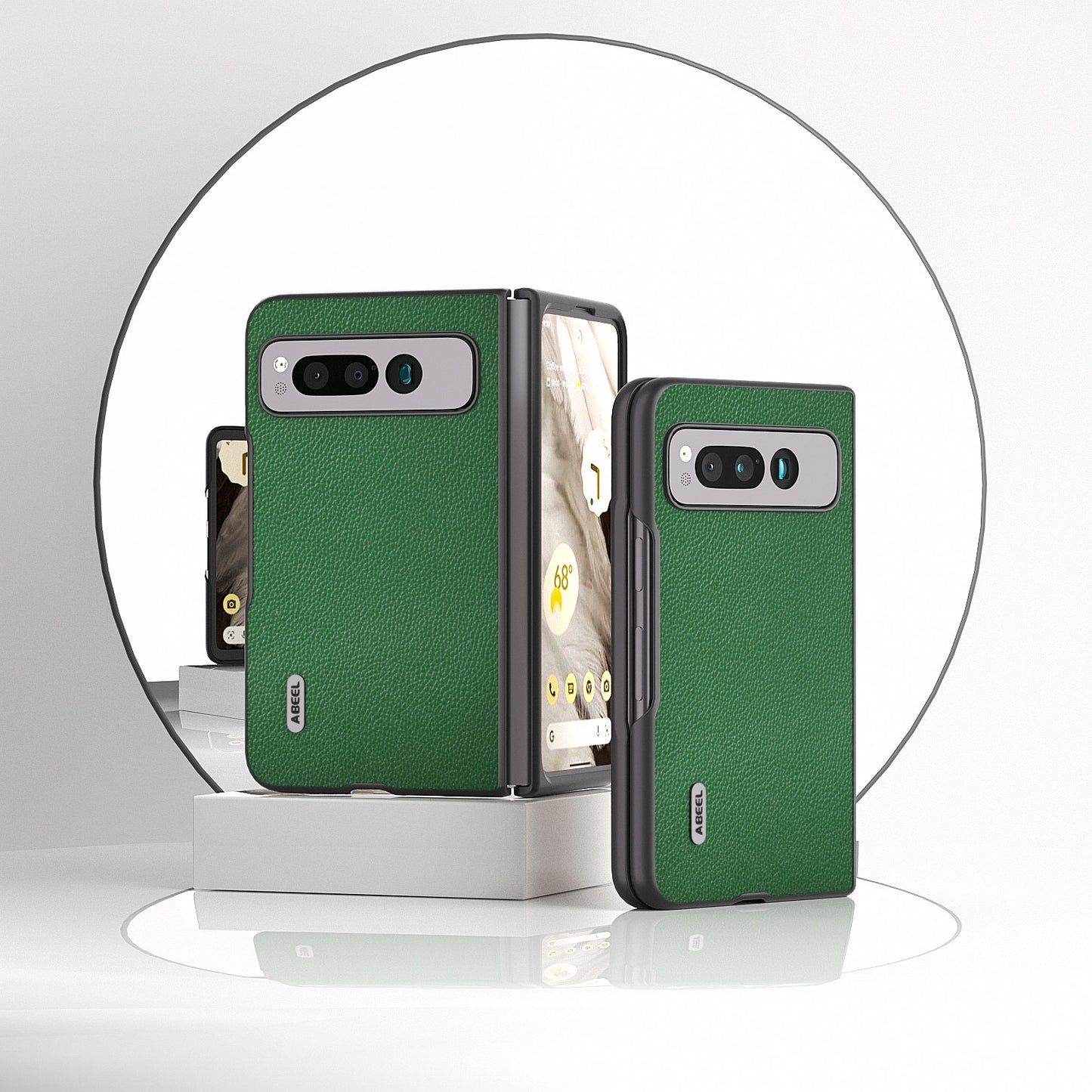 Uniqkart For Google Pixel Fold Litchi Texture Phone Case Cowhide Leather Coated PC Folding Phone Cover - Green