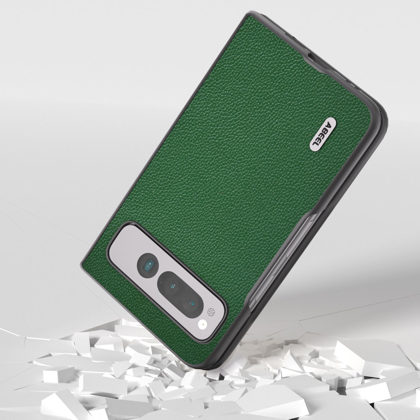Uniqkart For Google Pixel Fold Litchi Texture Phone Case Cowhide Leather Coated PC Folding Phone Cover - Green
