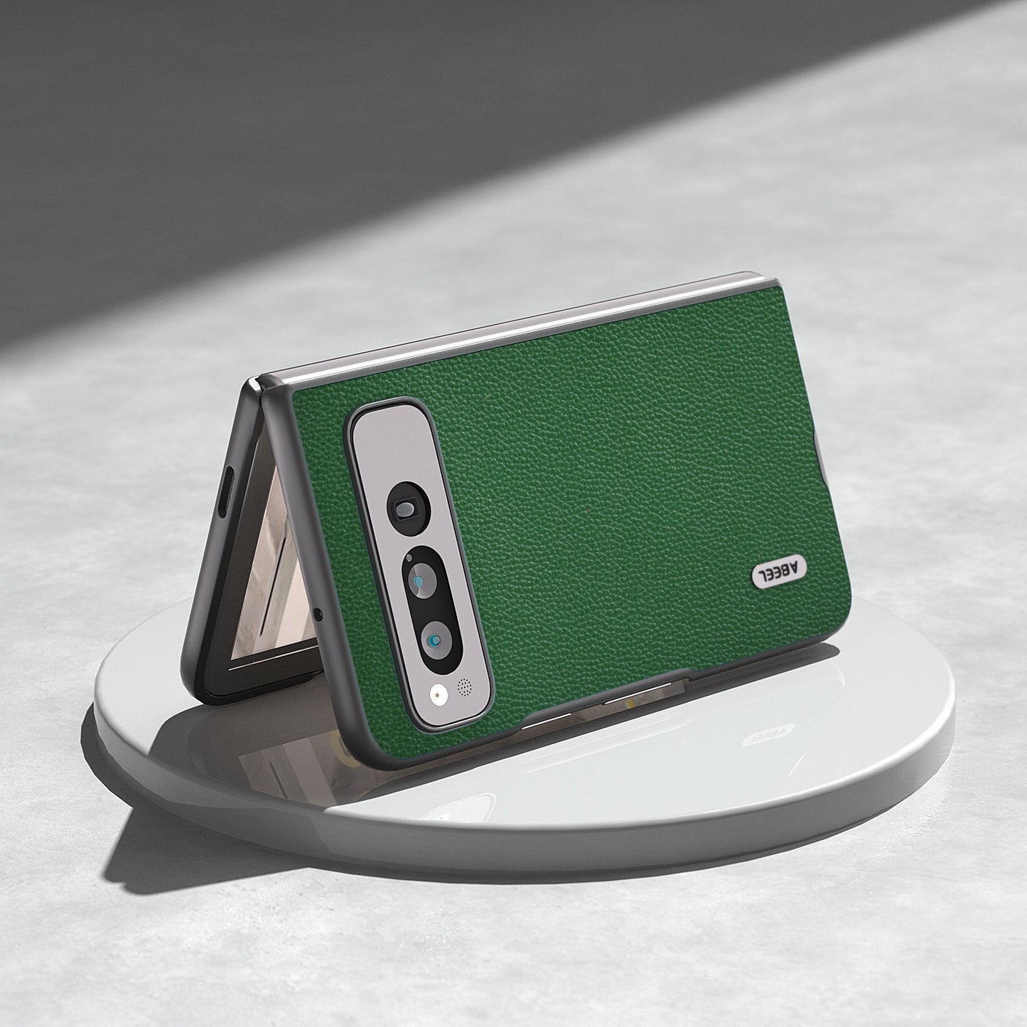 Uniqkart For Google Pixel Fold Litchi Texture Phone Case Cowhide Leather Coated PC Folding Phone Cover - Green