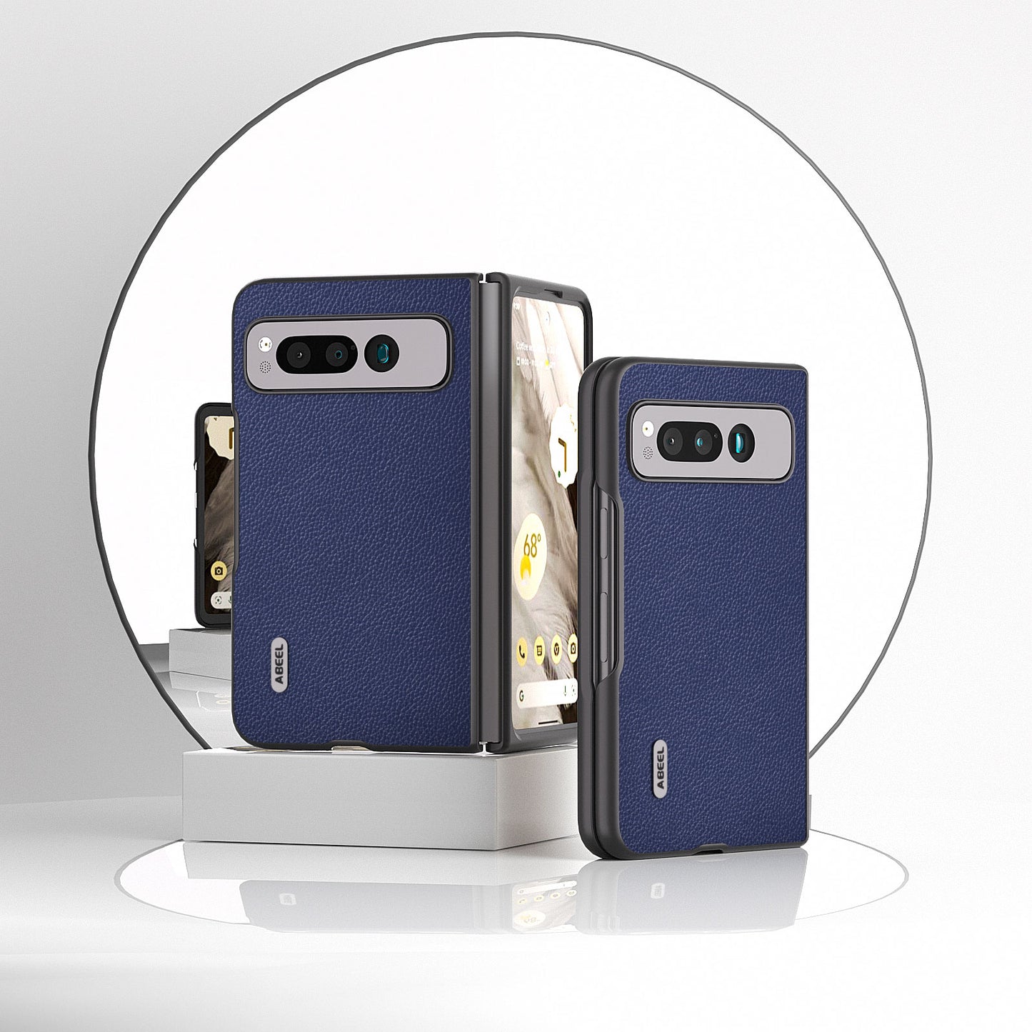 Uniqkart For Google Pixel Fold Litchi Texture Phone Case Cowhide Leather Coated PC Folding Phone Cover - Blue
