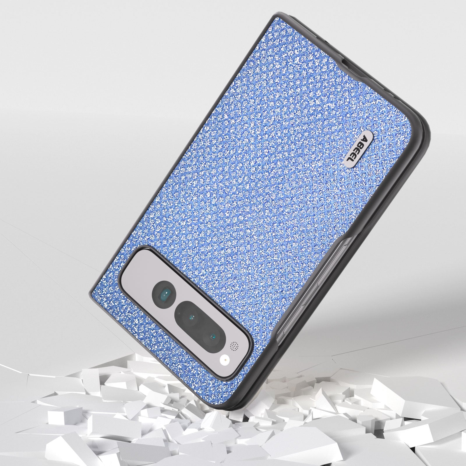 Uniqkart for Google Pixel Fold PU Leather+PC Slim Cover Rhinestone Texture Phone Case - Blue