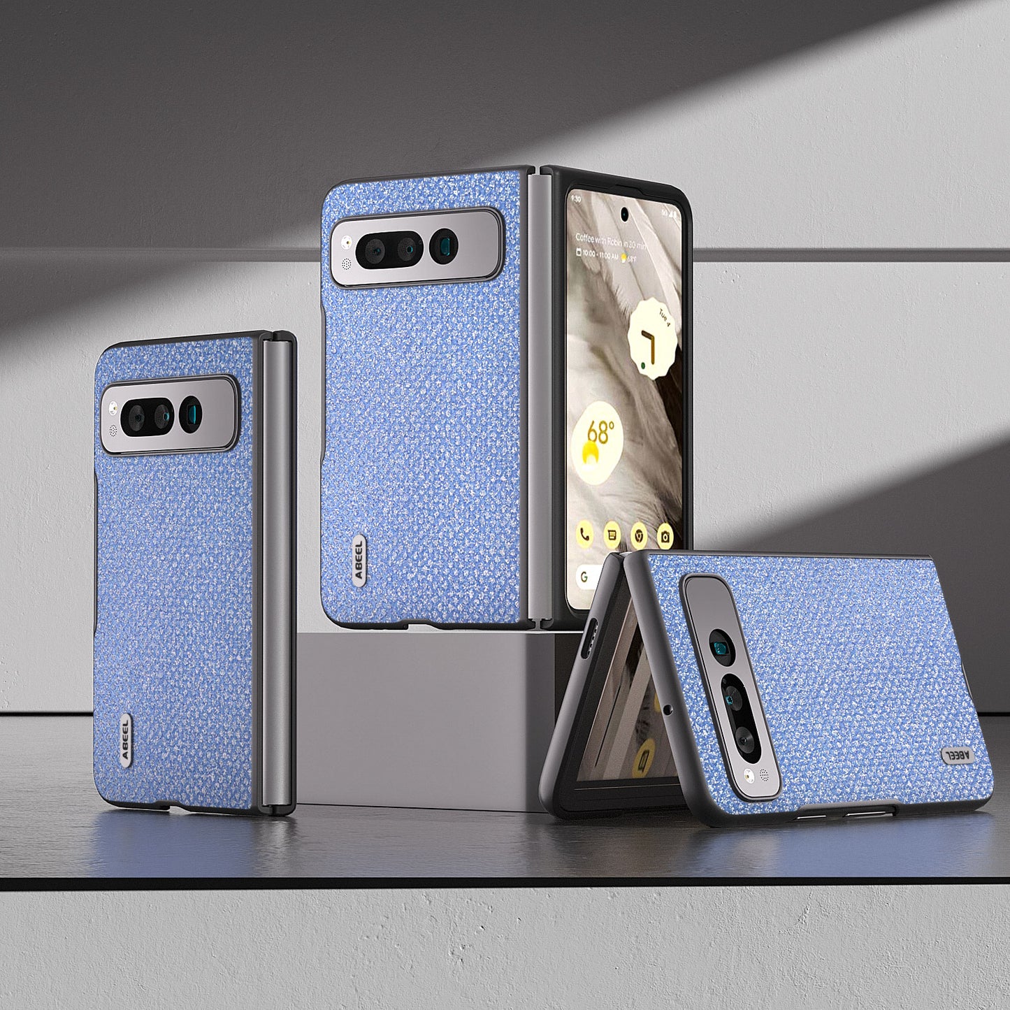 Uniqkart for Google Pixel Fold PU Leather+PC Slim Cover Rhinestone Texture Phone Case - Blue