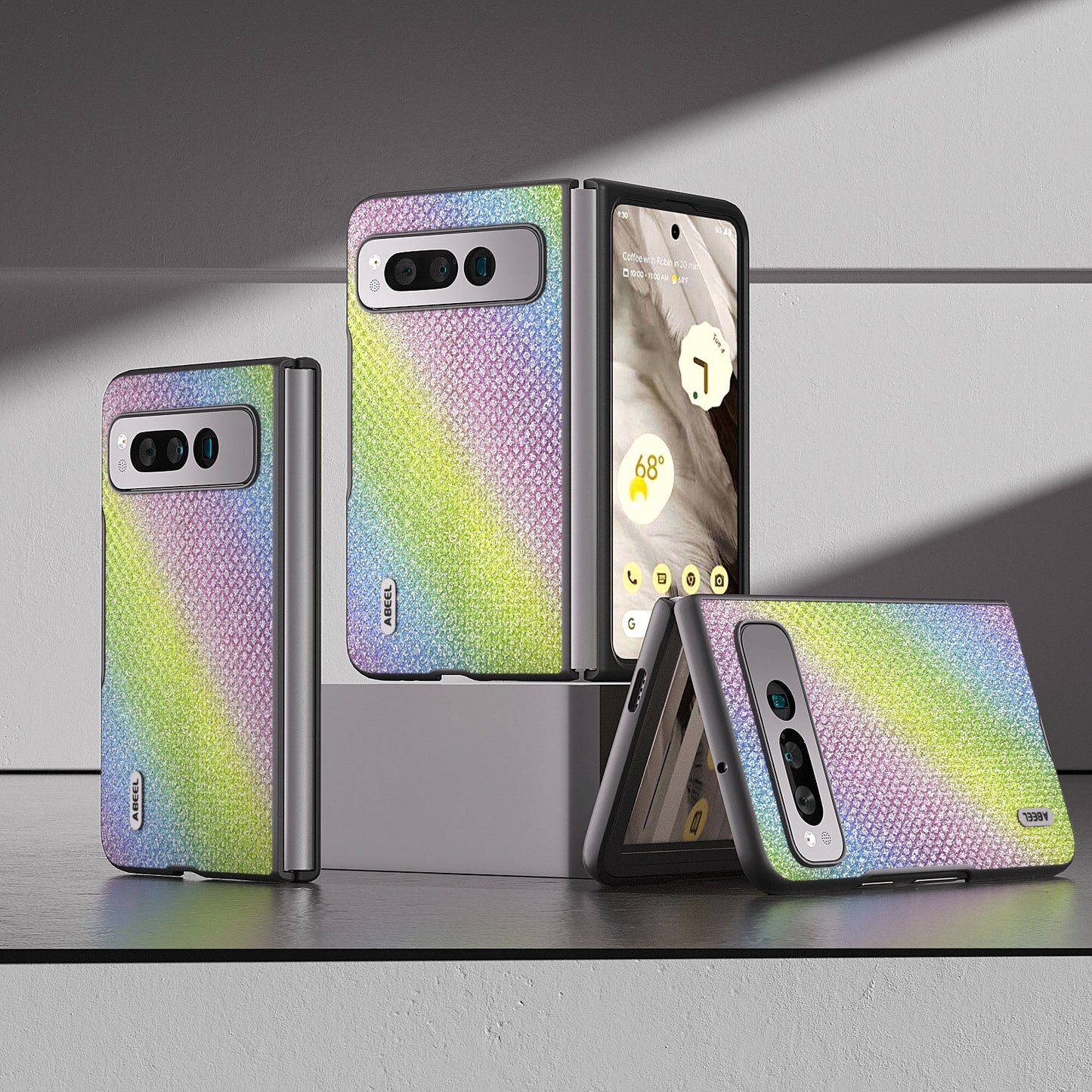 Uniqkart for Google Pixel Fold PU Leather+PC Slim Cover Rhinestone Texture Phone Case - Multi-color