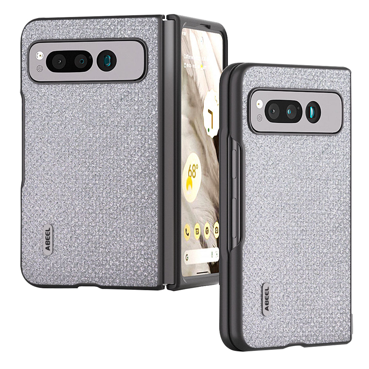 Uniqkart for Google Pixel Fold PU Leather+PC Slim Cover Rhinestone Texture Phone Case - Silver