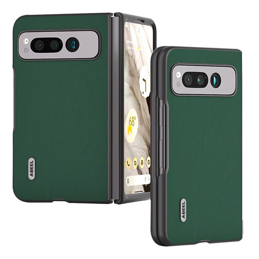 Uniqkart for Google Pixel Fold Cowhide Leather+PC Phone Case Anti-Fall  Protective Cover - Green