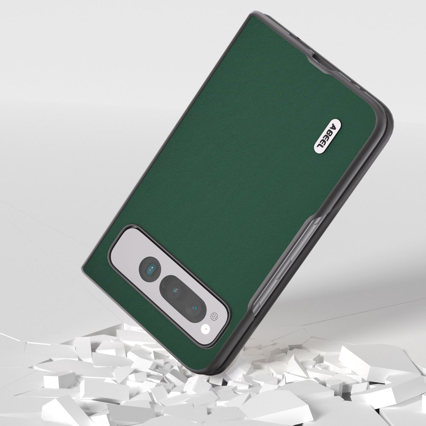 Uniqkart for Google Pixel Fold Cowhide Leather+PC Phone Case Anti-Fall  Protective Cover - Green