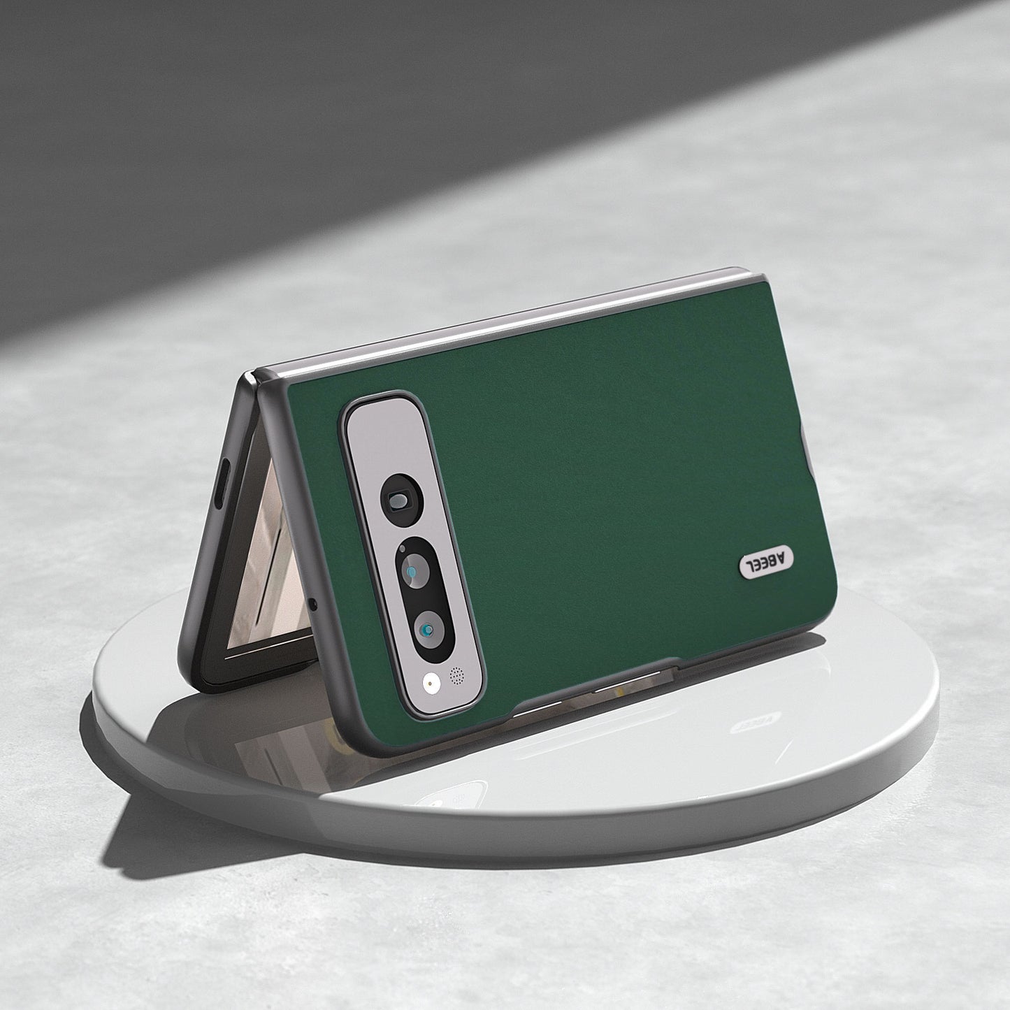 Uniqkart for Google Pixel Fold Cowhide Leather+PC Phone Case Anti-Fall  Protective Cover - Green