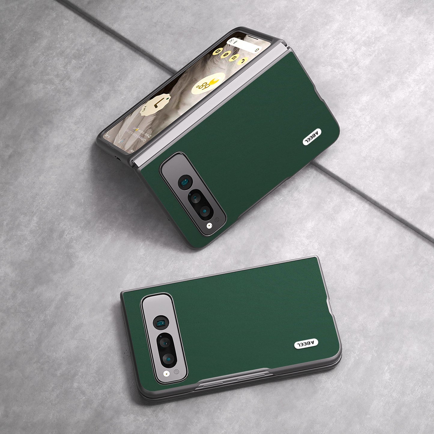 Uniqkart for Google Pixel Fold Cowhide Leather+PC Phone Case Anti-Fall  Protective Cover - Green