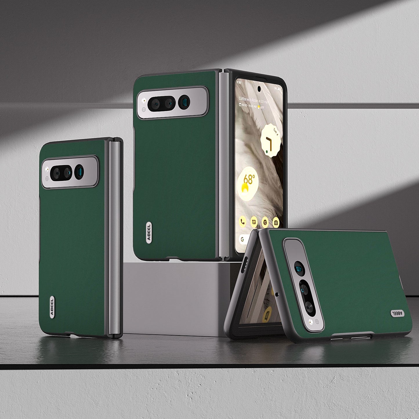 Uniqkart for Google Pixel Fold Cowhide Leather+PC Phone Case Anti-Fall  Protective Cover - Green