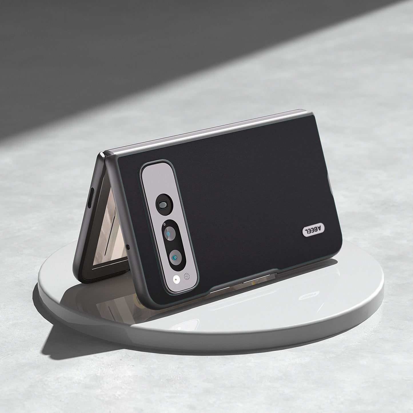Uniqkart for Google Pixel Fold Cowhide Leather+PC Phone Case Anti-Fall  Protective Cover - Black