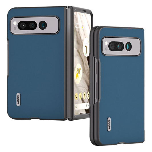 Uniqkart for Google Pixel Fold Cowhide Leather+PC Phone Case Anti-Fall  Protective Cover - Blue