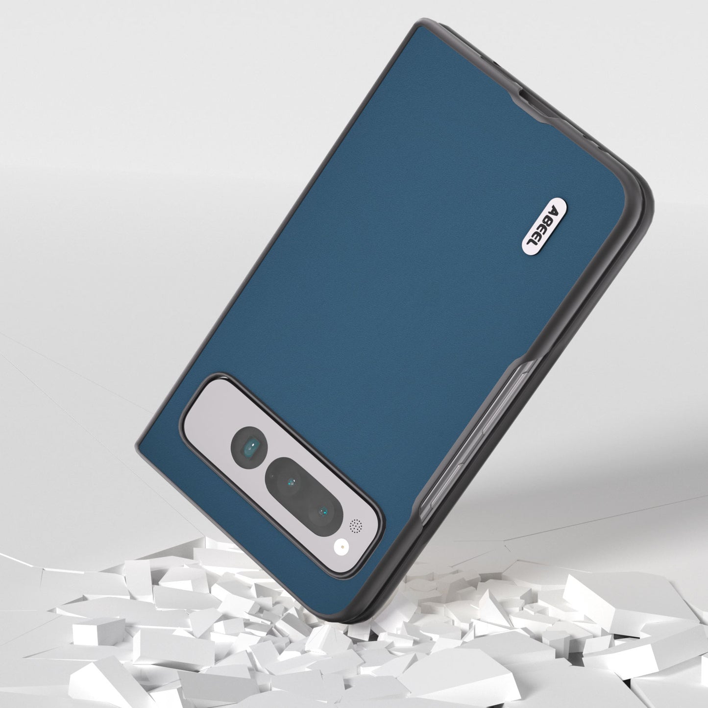 Uniqkart for Google Pixel Fold Cowhide Leather+PC Phone Case Anti-Fall  Protective Cover - Blue