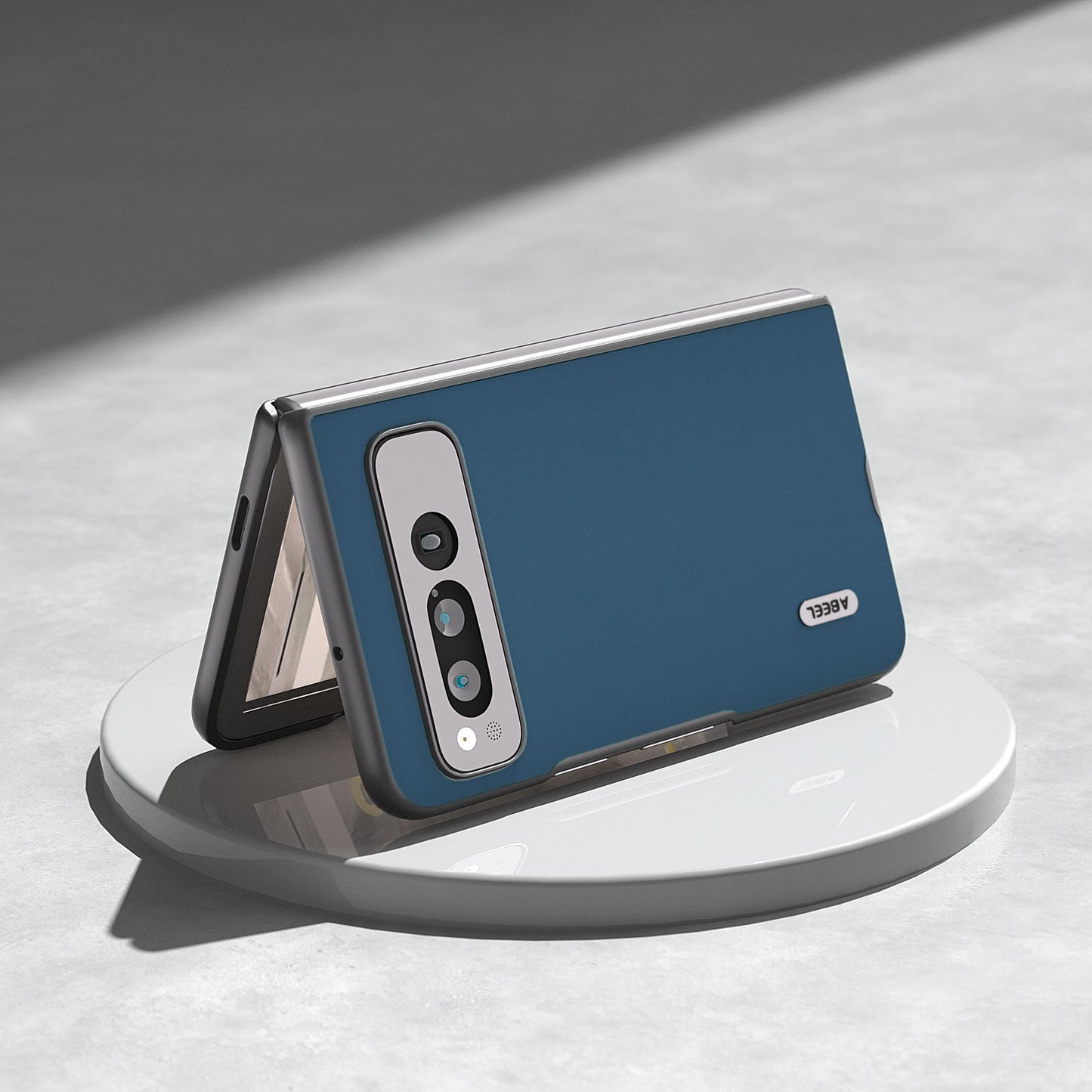 Uniqkart for Google Pixel Fold Cowhide Leather+PC Phone Case Anti-Fall  Protective Cover - Blue
