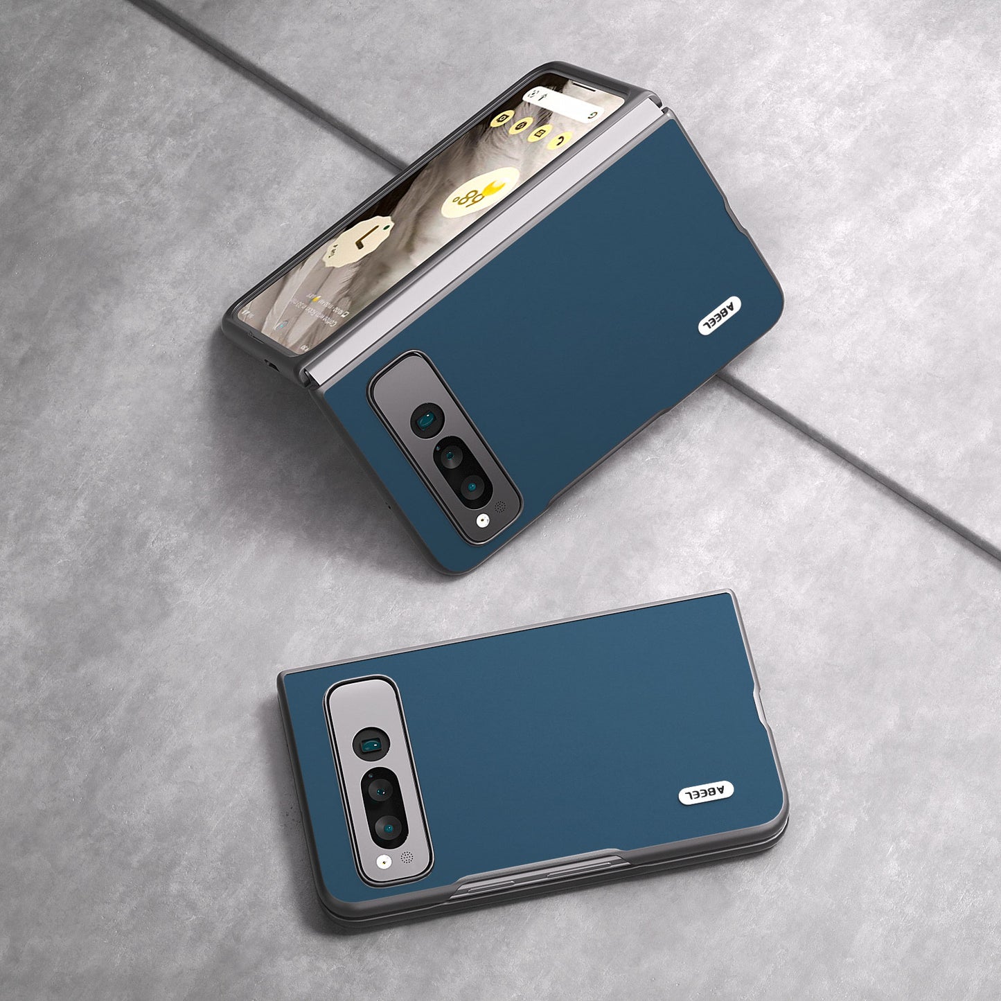 Uniqkart for Google Pixel Fold Cowhide Leather+PC Phone Case Anti-Fall  Protective Cover - Blue