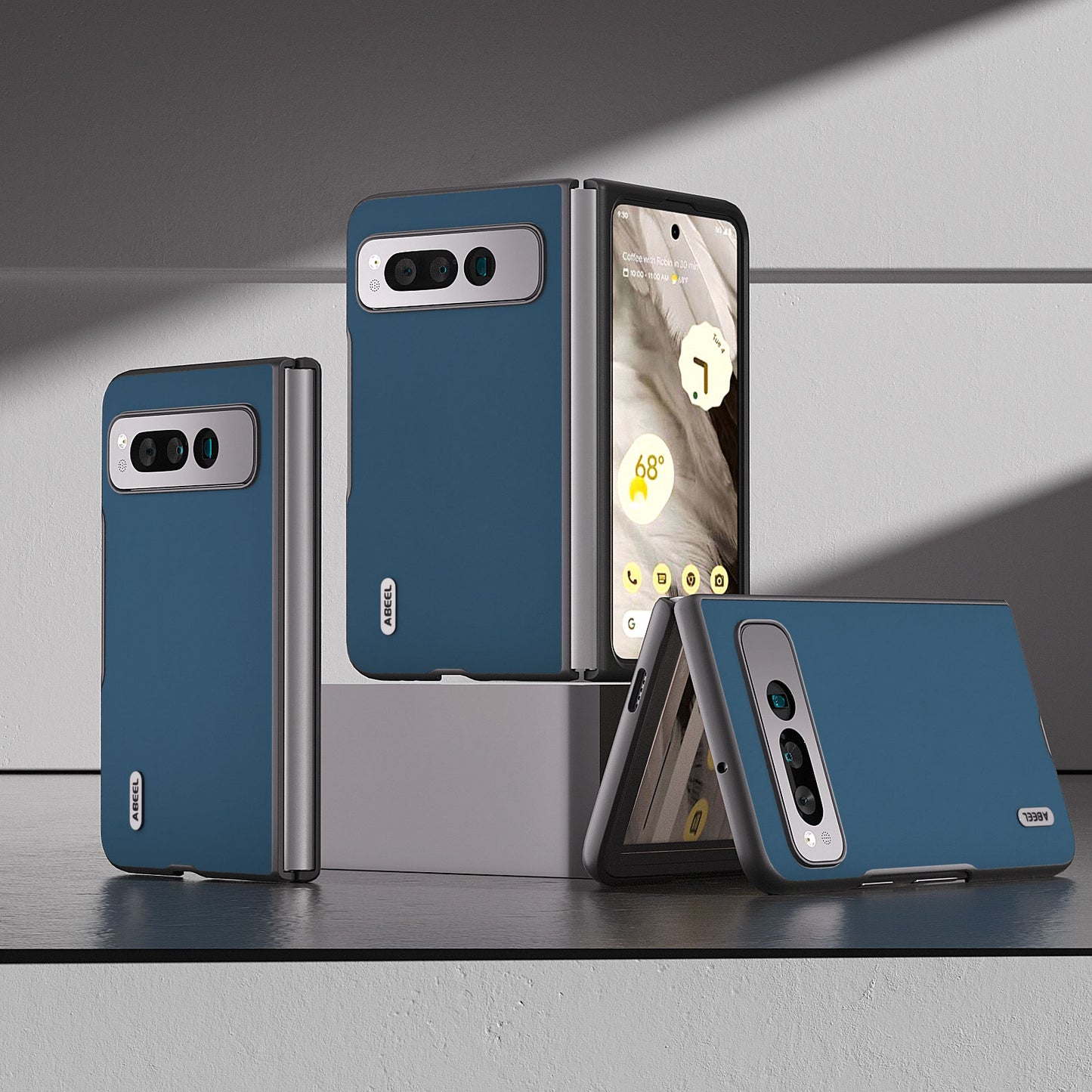 Uniqkart for Google Pixel Fold Cowhide Leather+PC Phone Case Anti-Fall  Protective Cover - Blue