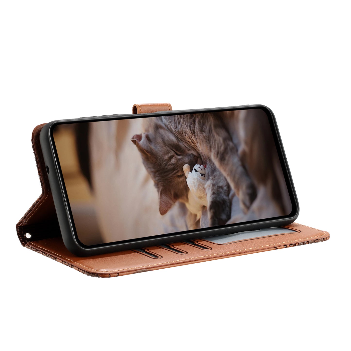 Uniqkart for Xiaomi Poco F5 Pro 5G / Redmi K60 5G / K60 Pro 5G Wallet Leather Phone Case Wall Cats Imprinted Stand Cover with Strap - Brown